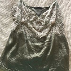 Green satin tank top